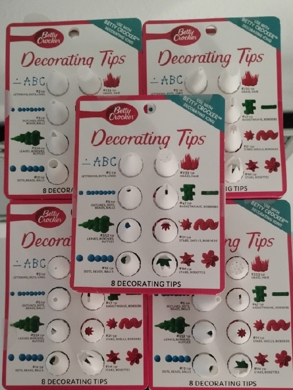 Betty Crocker White Decorating Tips Set with Red and Green Accents(LOT OF 5)~NWT